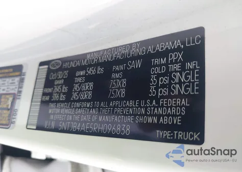 2024 Hyundai Santa Cruz Sel from USA, damaged, VIN 5NTJB4AE5RH096838